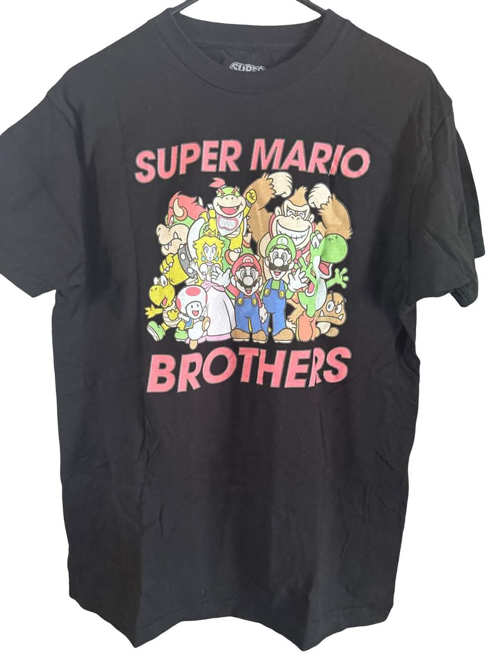 Super Mario Bros. Group Characters Black Graphic T-Shirt Size L